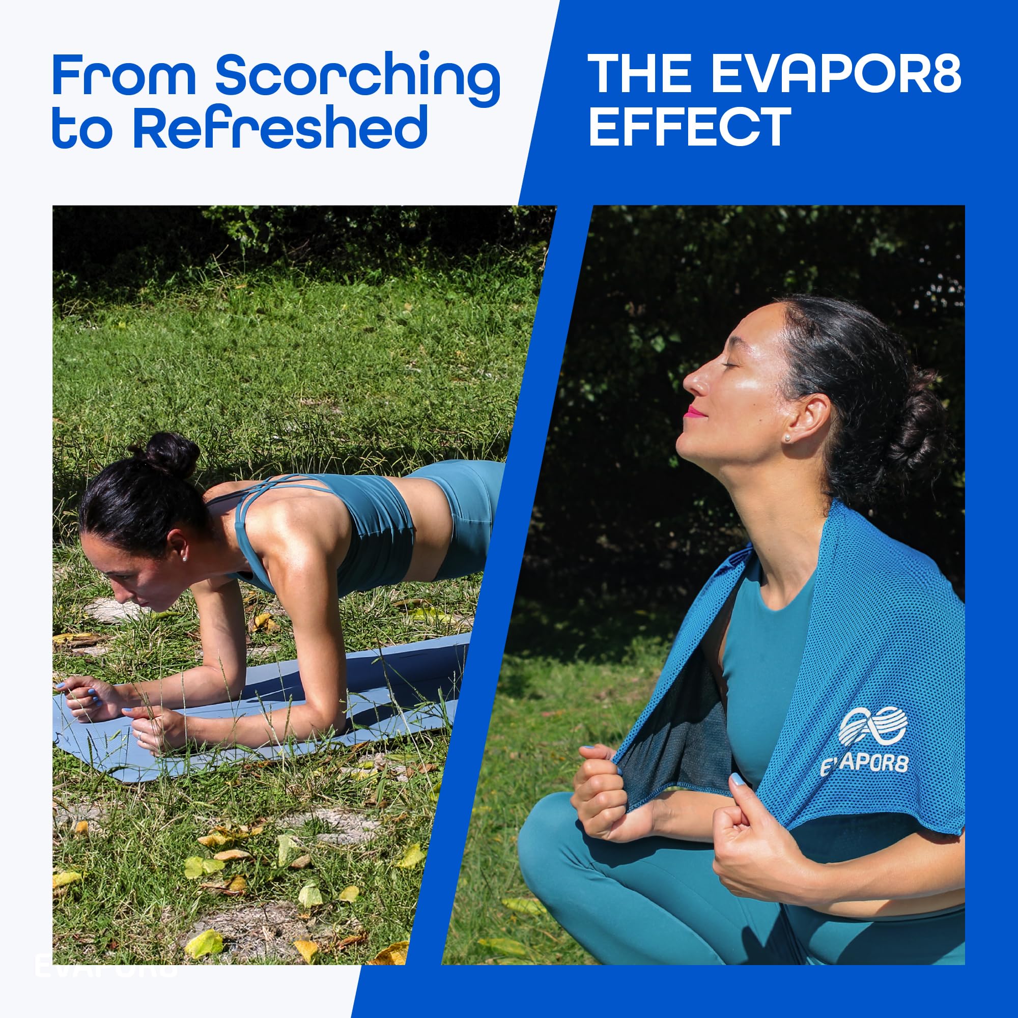 OutdoorHero Evapor8 towel outdoors in action, highlighting cooling relief during sports.