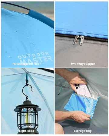 OutdoorMaster Beach Tent blue three mesh windows promote airflow