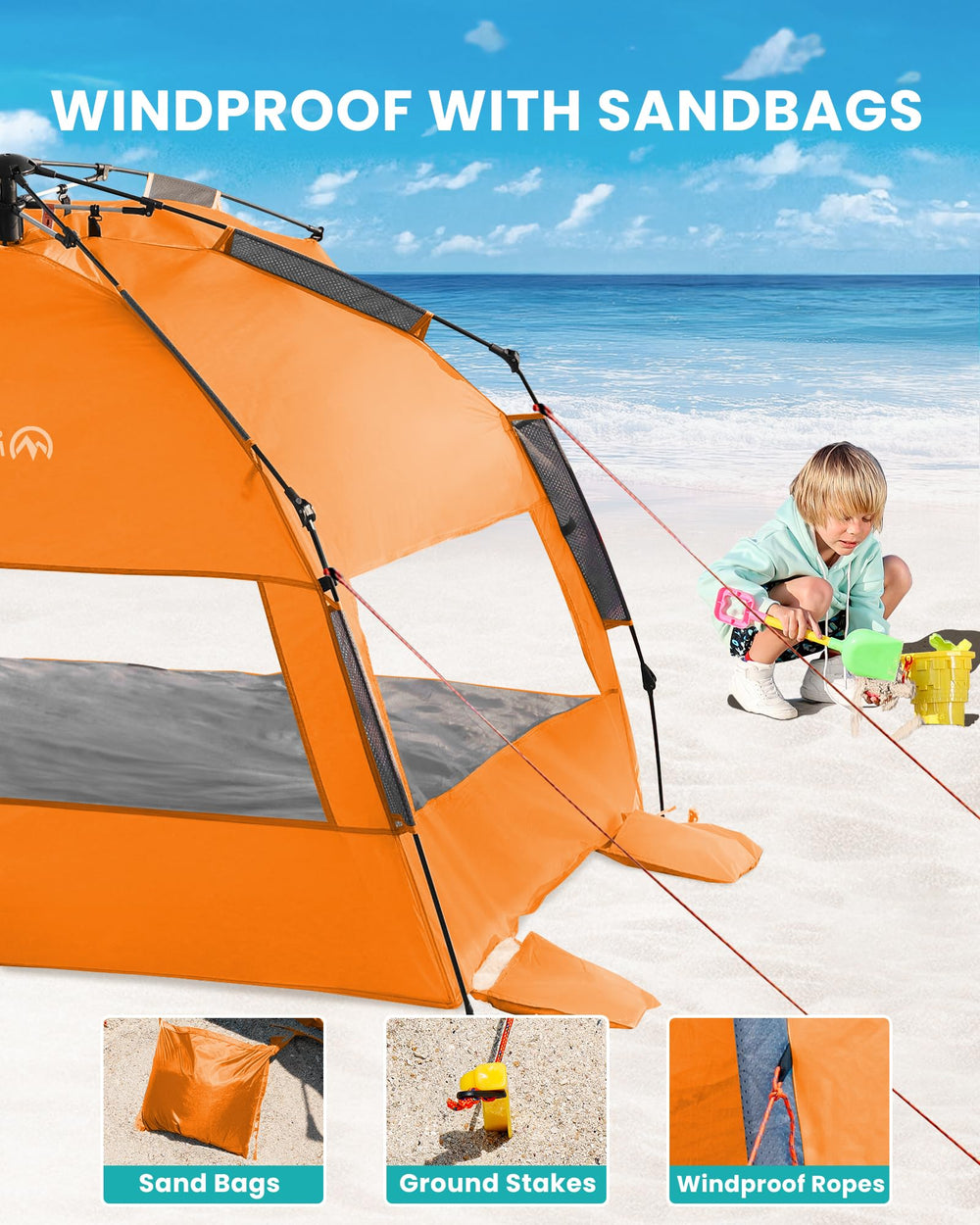OutdoorMaster beach tent carrying bag enables easy transport and storage.