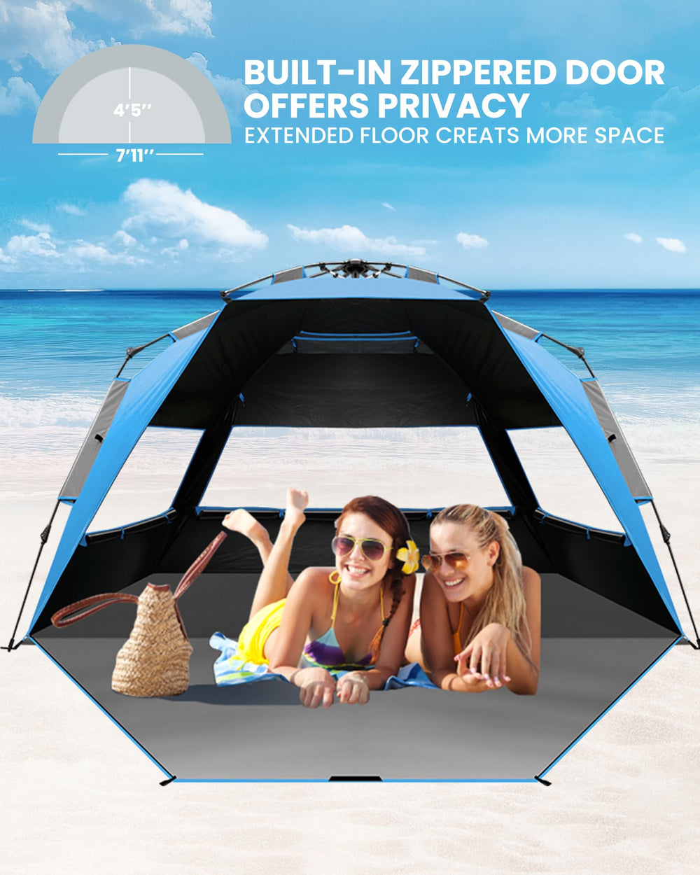 OutdoorMaster Beach Tent mesh-windows provide ventilation and bug protection