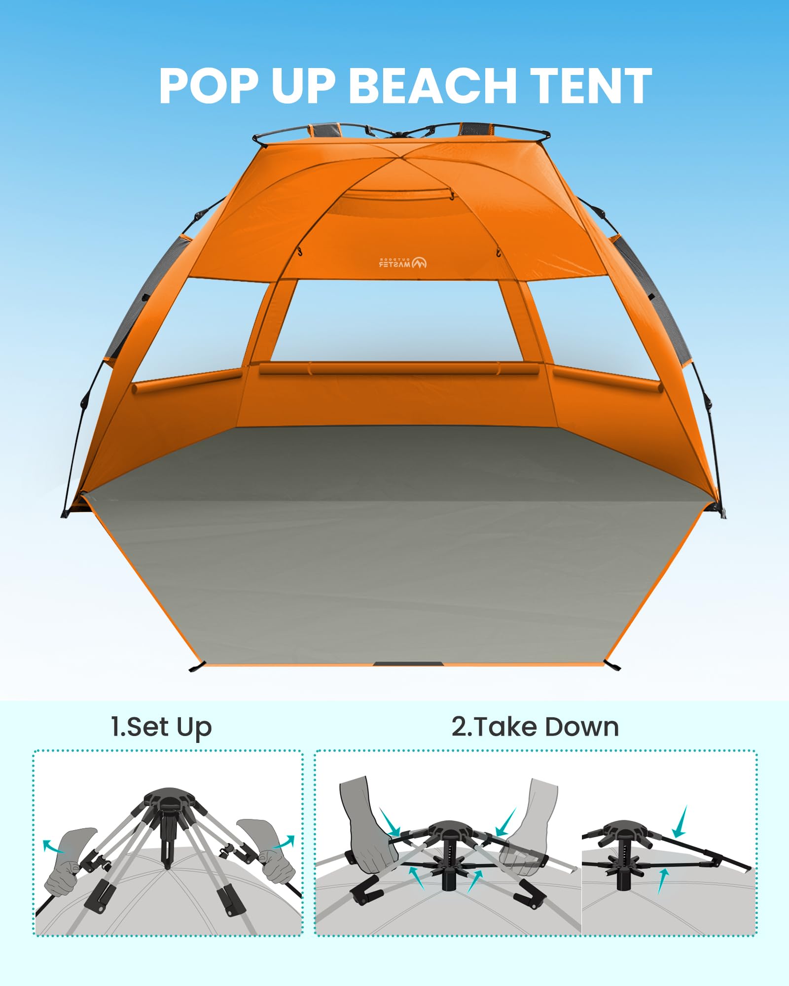 OutdoorMaster beach tent mesh windows ventilation promotes cool air flow on hot days.
