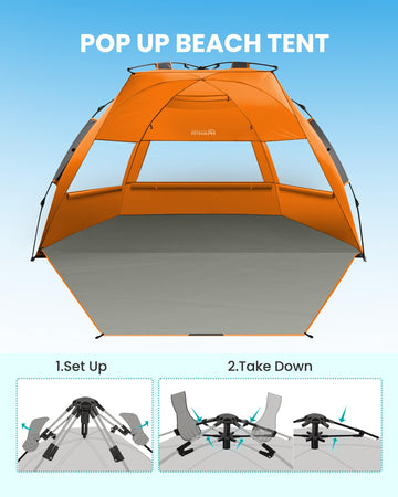 OutdoorMaster beach tent mesh windows ventilation promotes cool air flow on hot days.