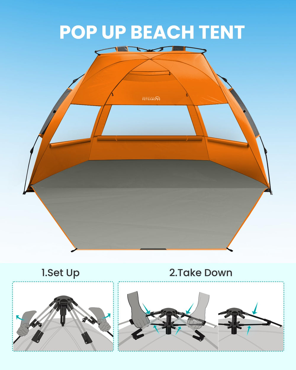 OutdoorMaster beach tent mesh windows ventilation promotes cool air flow on hot days.