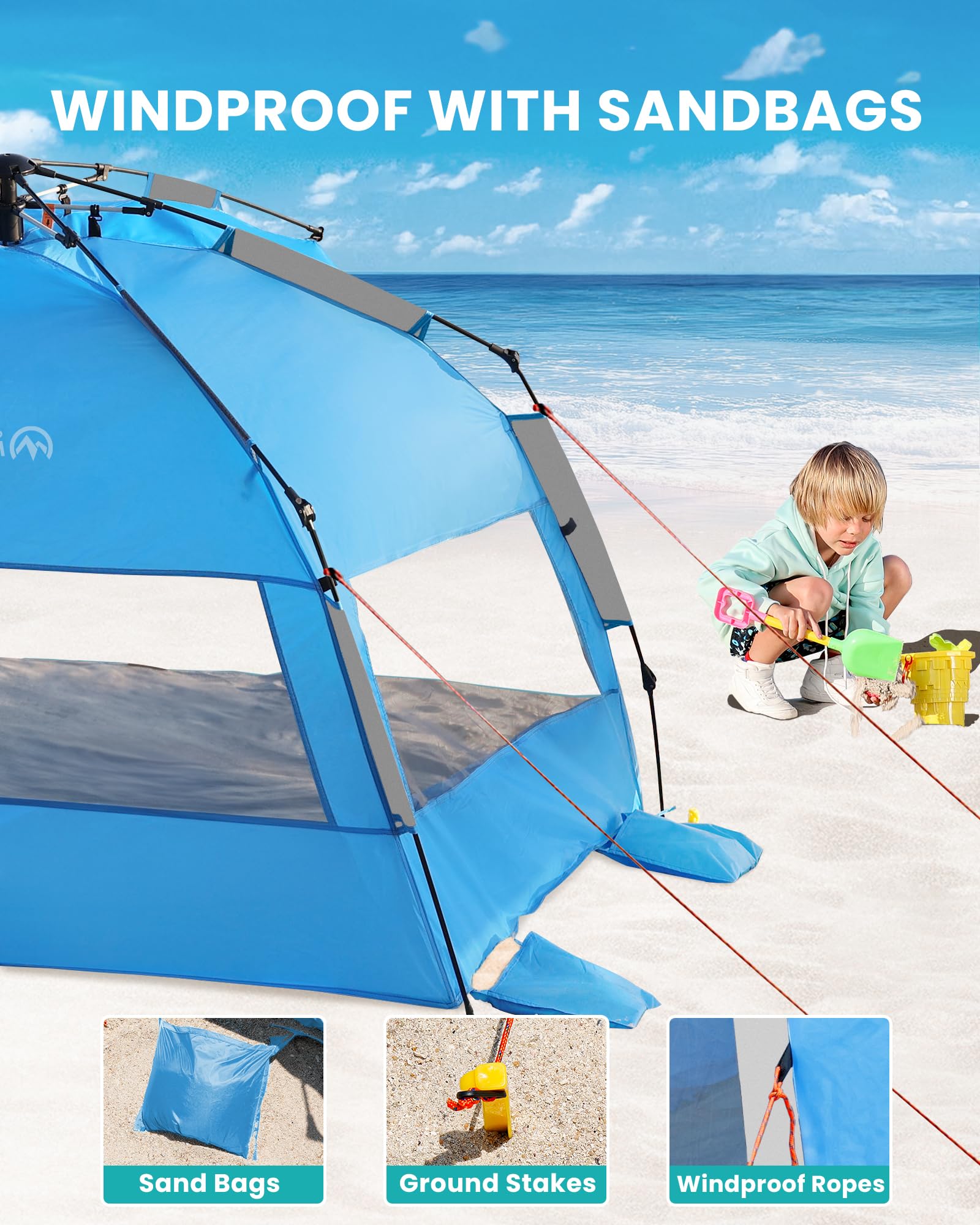 OutdoorMaster Beach Tent pop-up-design enables quick shade setup