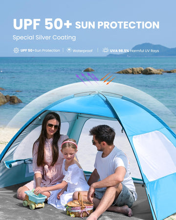 OutdoorMaster Beach Tent blue removable skylight for breeze control