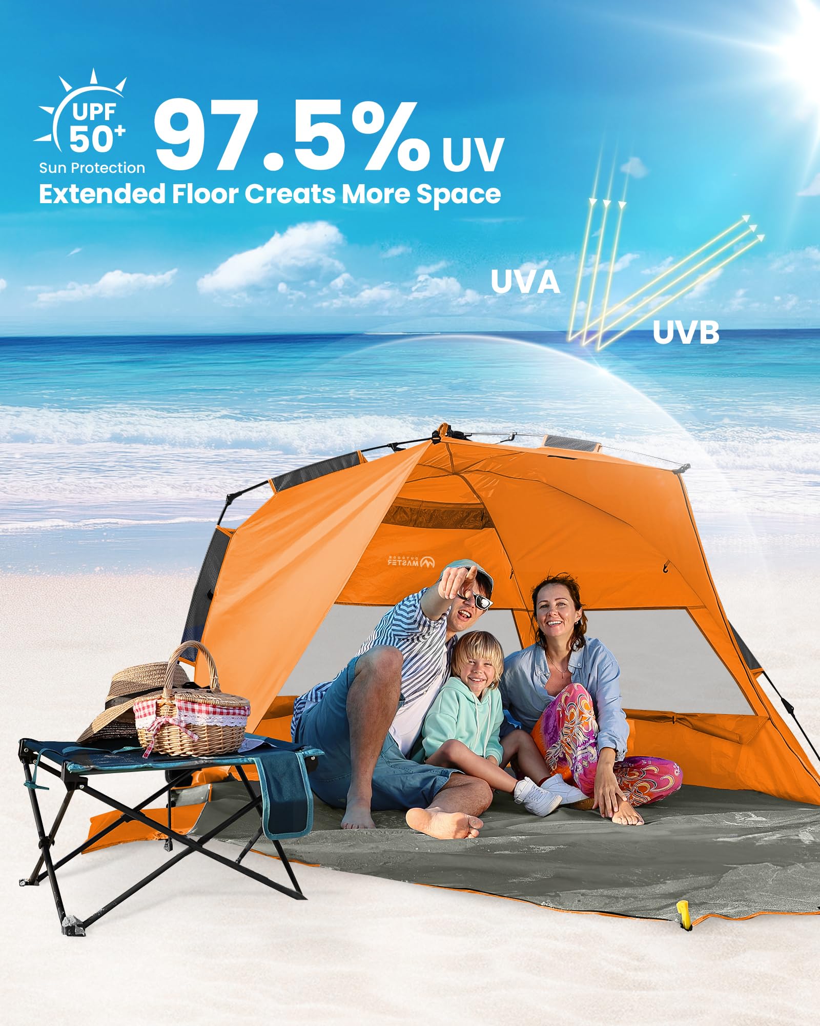 OutdoorMaster beach tent sandbags wind stability enables reliable shade on gusty shores.