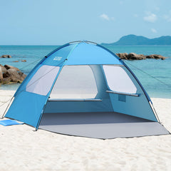 OutdoorMaster Beach Tent spacious design lets four to five guests relax comfortably at the beach.