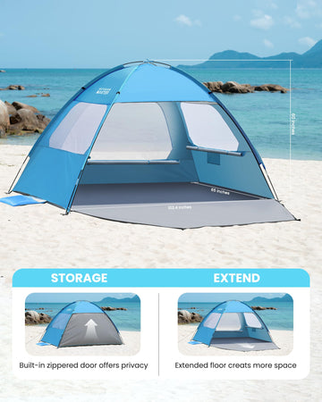 OutdoorMaster Beach Tent zippered door offers quick privacy during dressing.