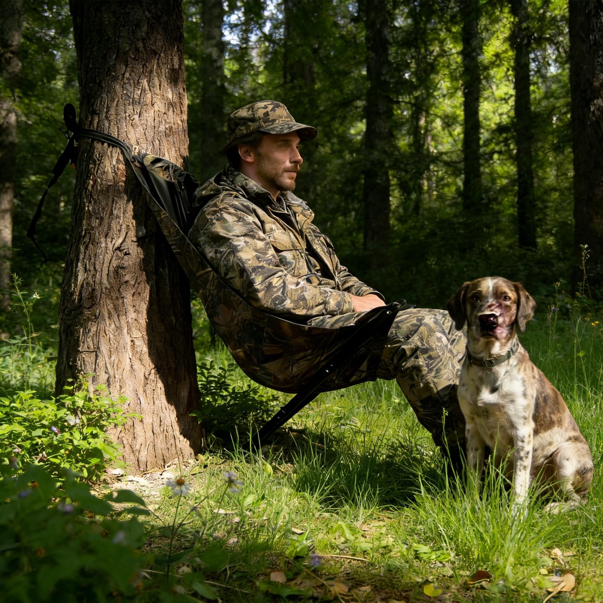 Outdoors Low Down Tree Seat with adjustable height supports hunters at varying elevations.