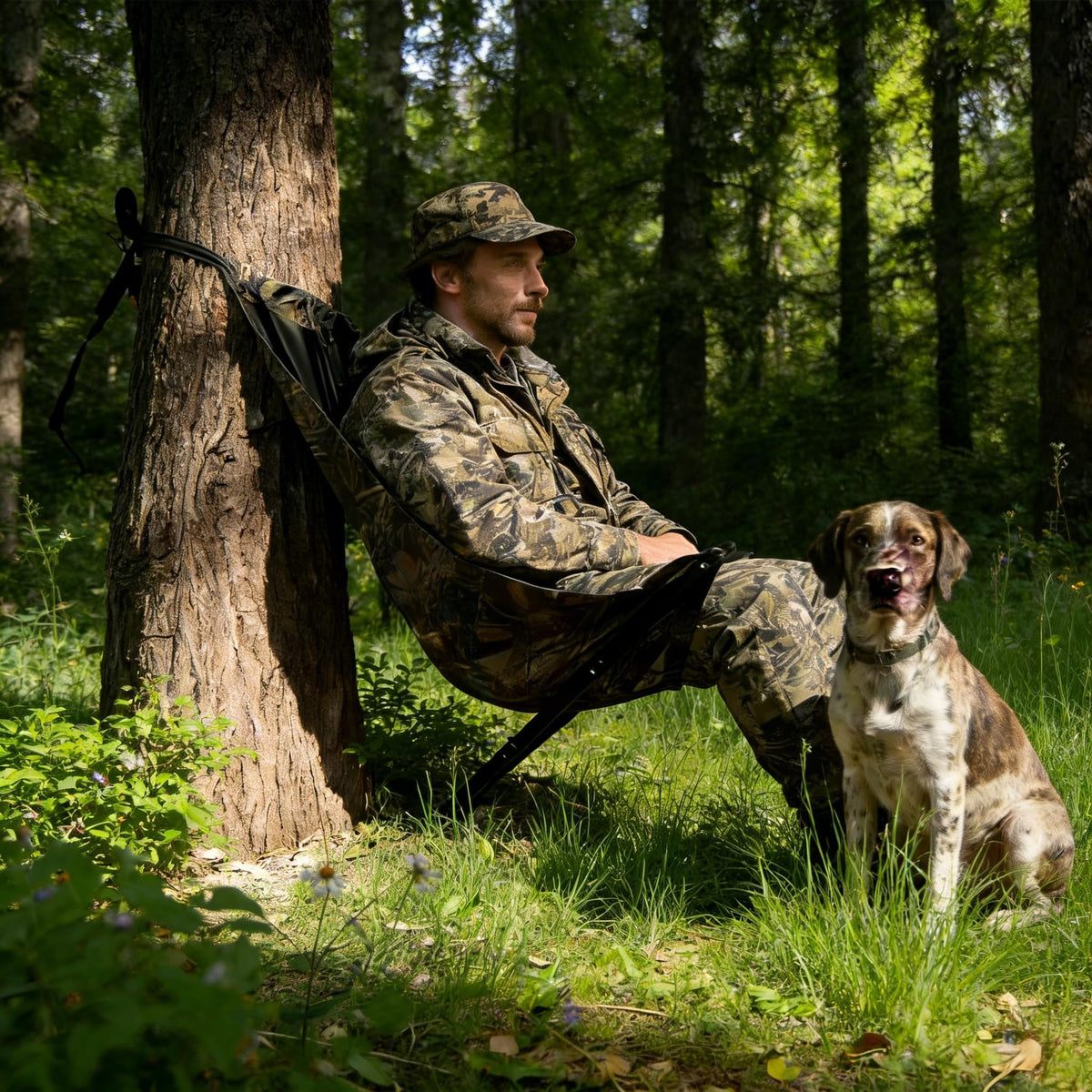Outdoors Low Down Tree Seat with adjustable height supports hunters at varying elevations.