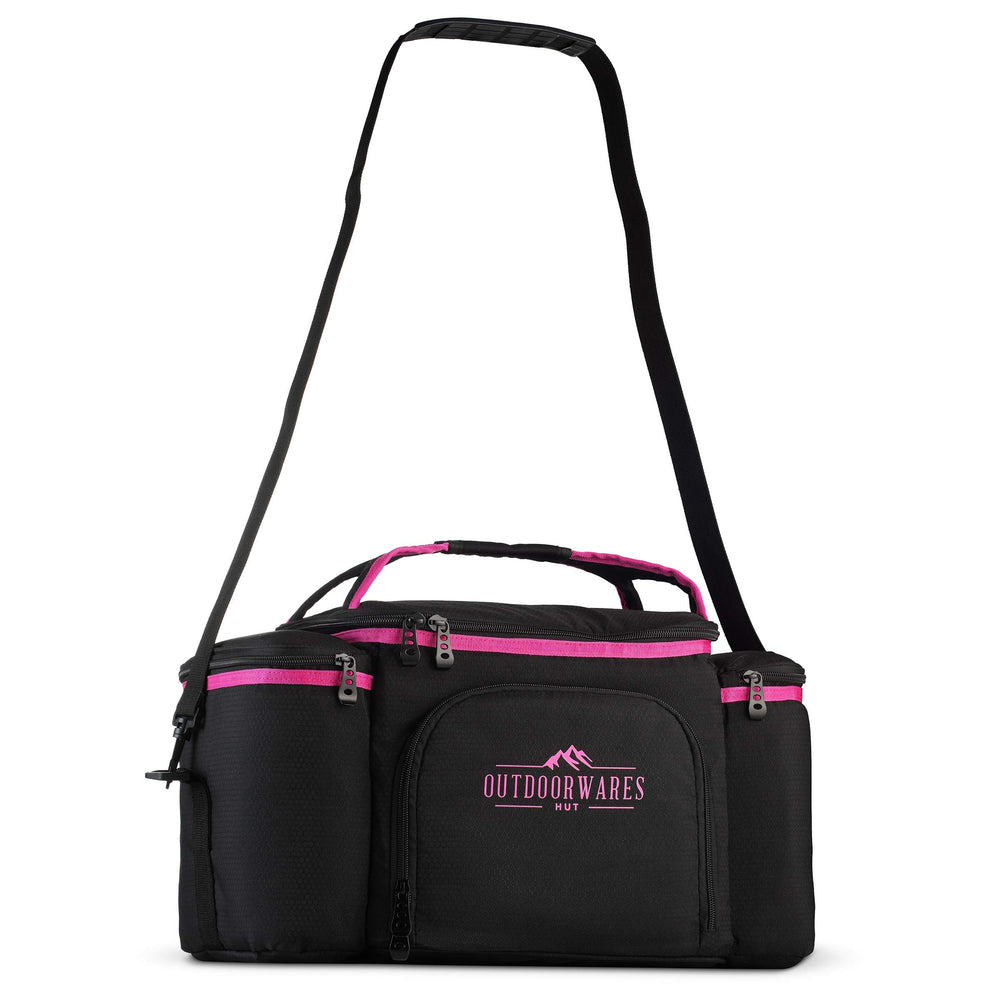 Outdoorwares cooler bag with adjustable strap ready for comfortable shoulder carry.