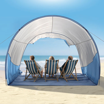 Outely Beach Shade ready for quick setup, offering shade in minutes for a beach day.