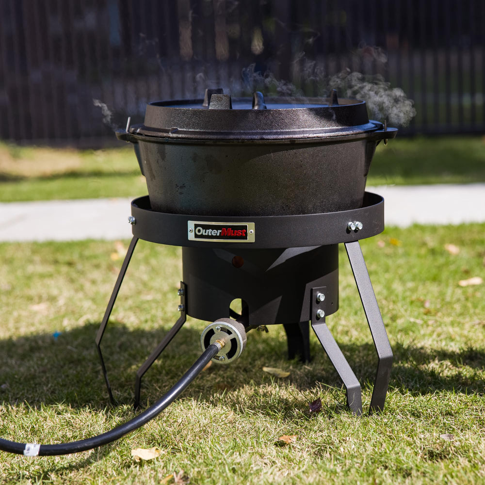 OuterMust heavy-duty round stove provides stable base for pots on uneven ground