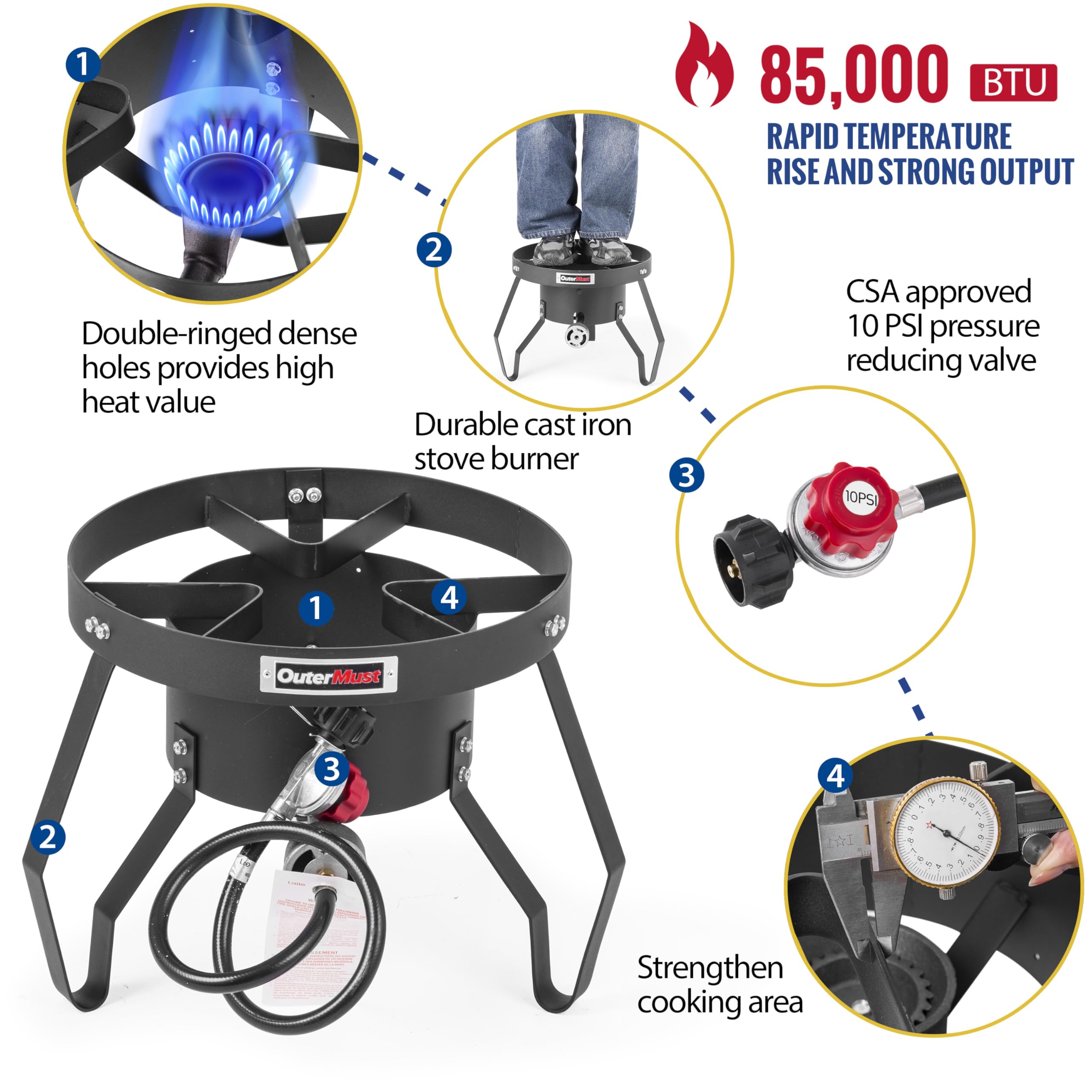 OuterMust single-propane-burner with manual ignition starts quickly at camp