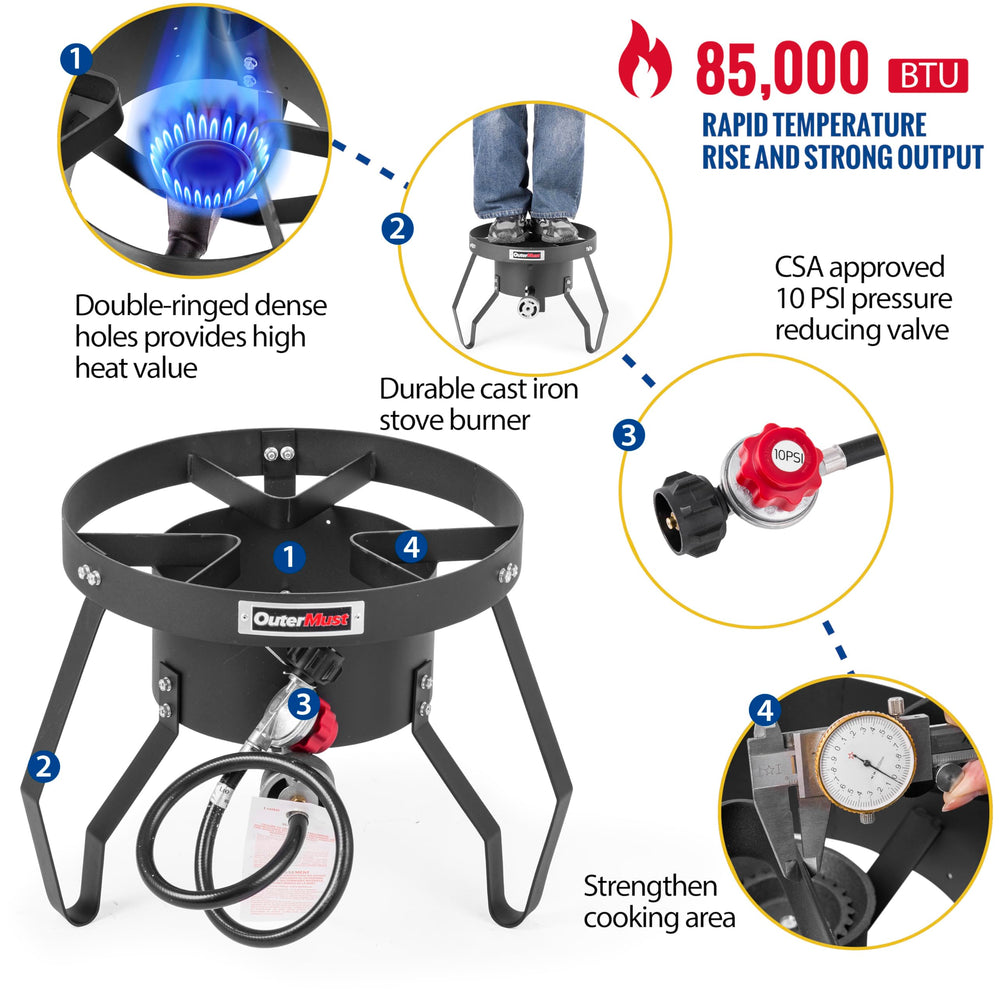 OuterMust single-propane-burner with manual ignition starts quickly at camp