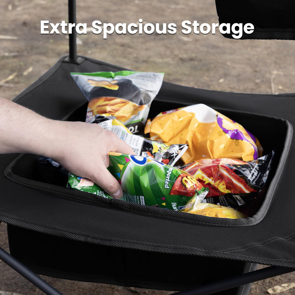 OuterSpa table with cup holder shows convenient beverage access during meals