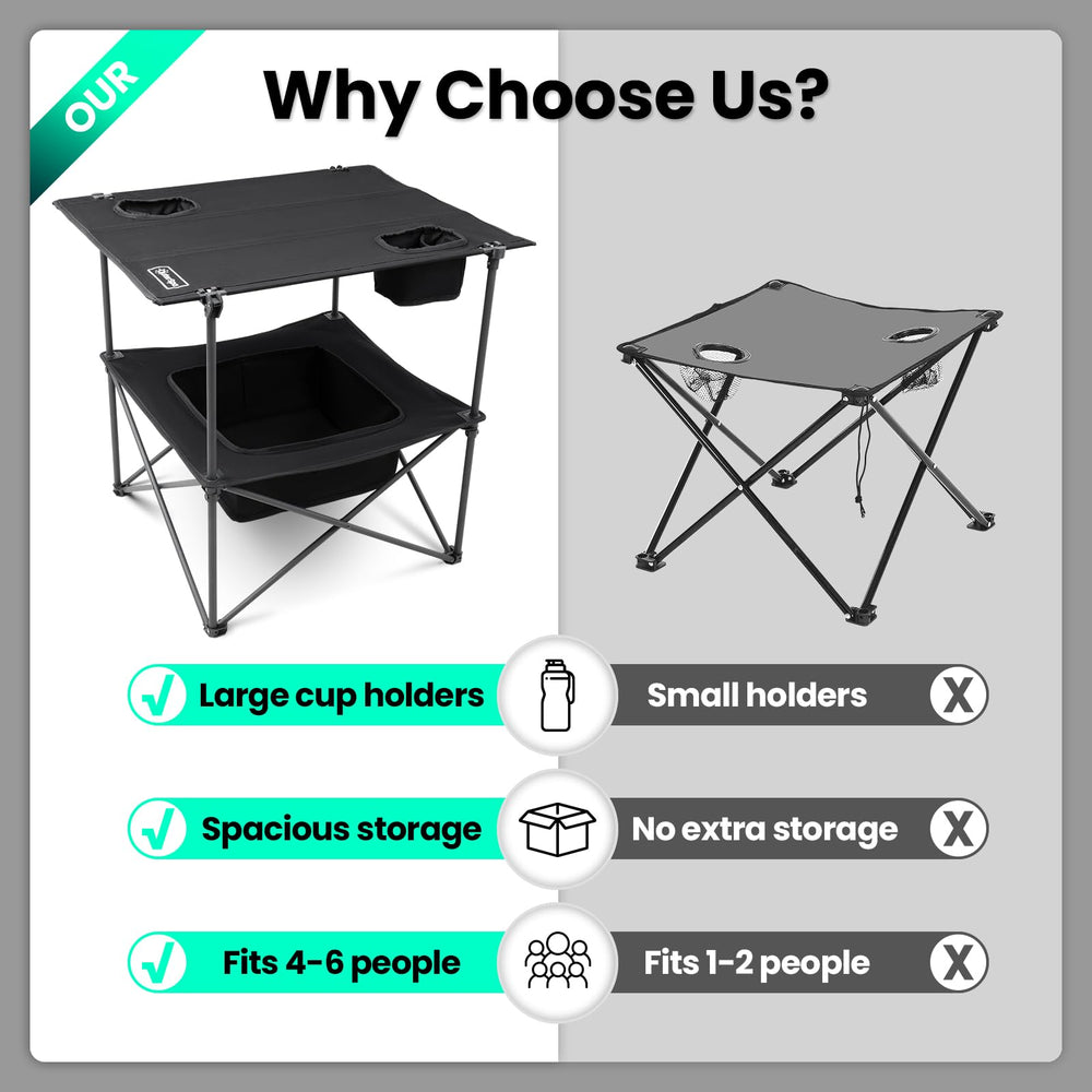 OuterSpa portable camp table in backyard scene ready for gatherings