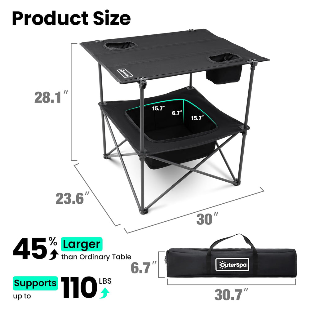 OuterSpa folding table with metal frame showcases durability on rugged outdoor setups