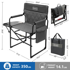 OuterSpa directors chair side-table shows built-in cup holder and phone slot for essentials