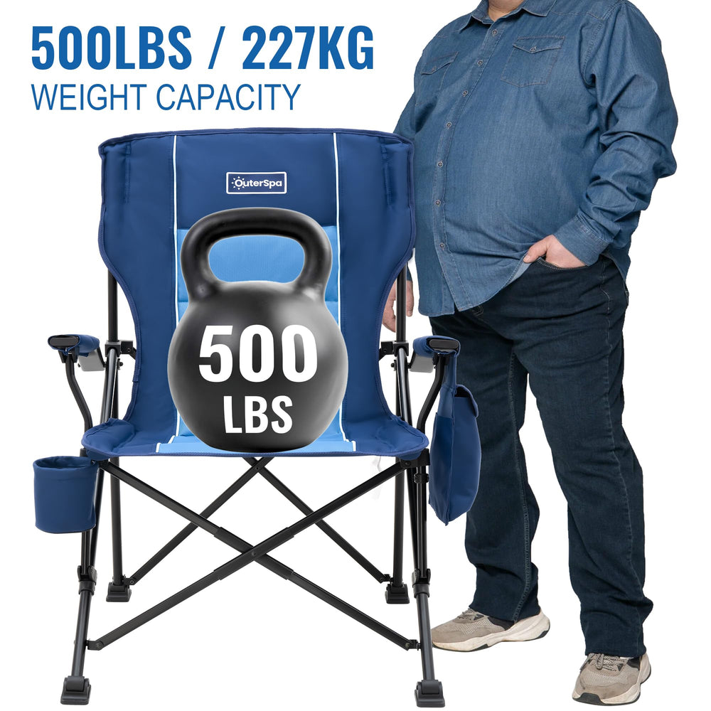 OuterSpa padded seat back and armrests provide cushioned comfort on uneven ground
