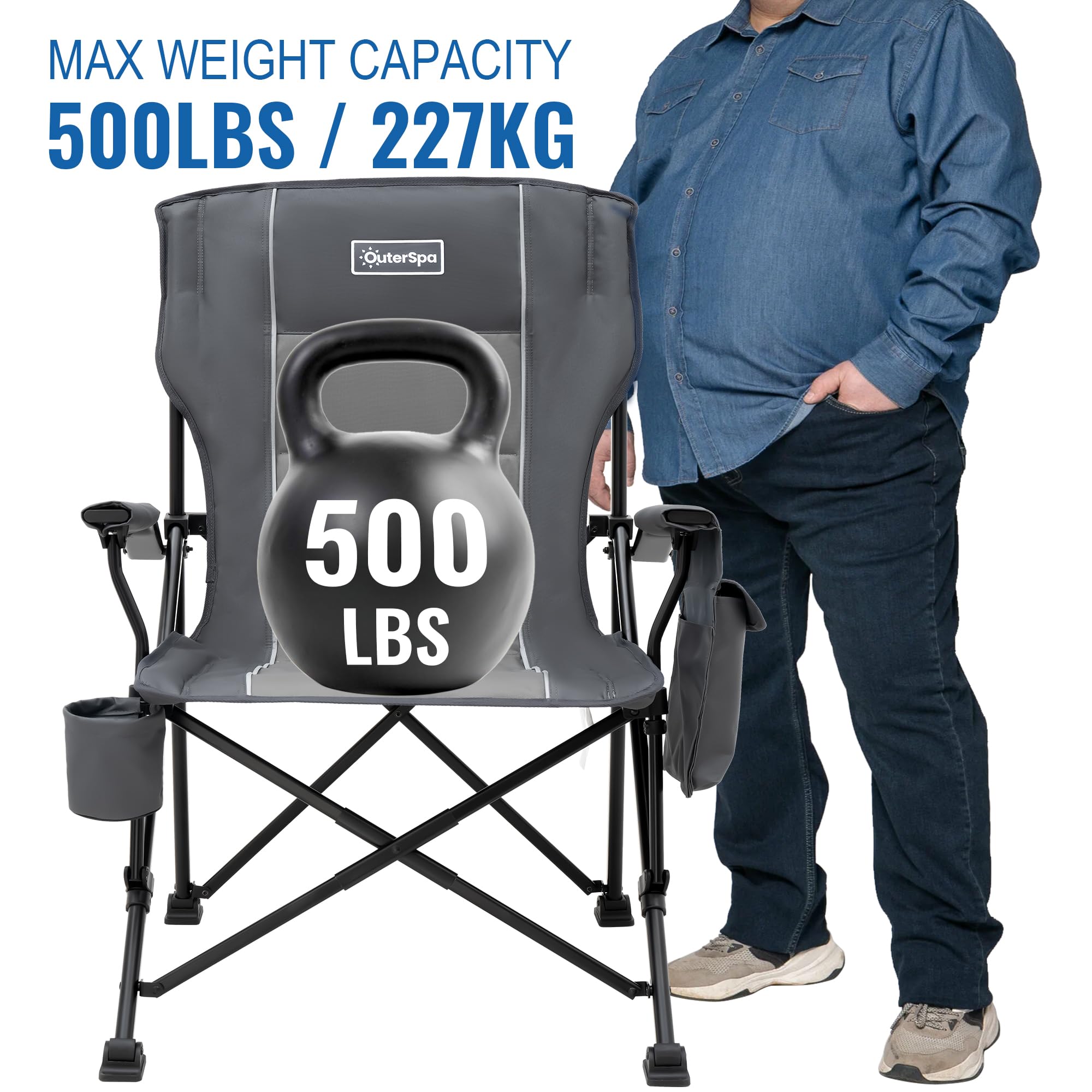 OuterSpa padded seat, back, and armrests boost outdoor comfort.
