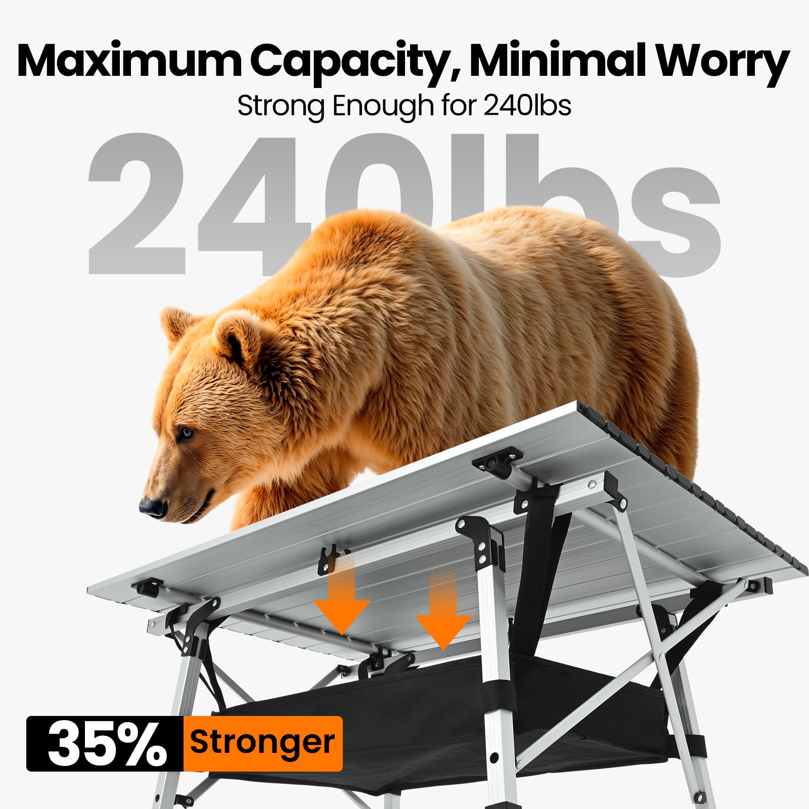 OuterSpa table with removable storage bag for extra space on the go
