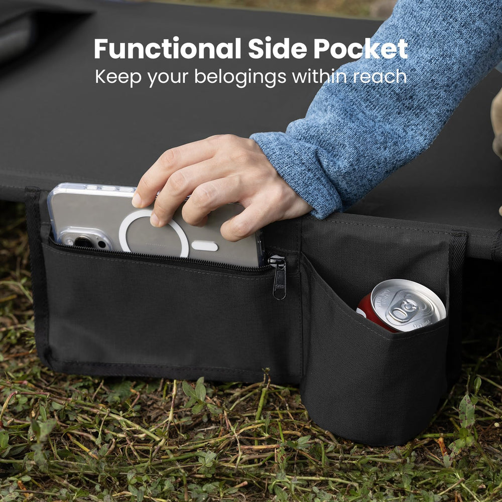 OuterSpa side pockets and storage bag keep essentials nearby.