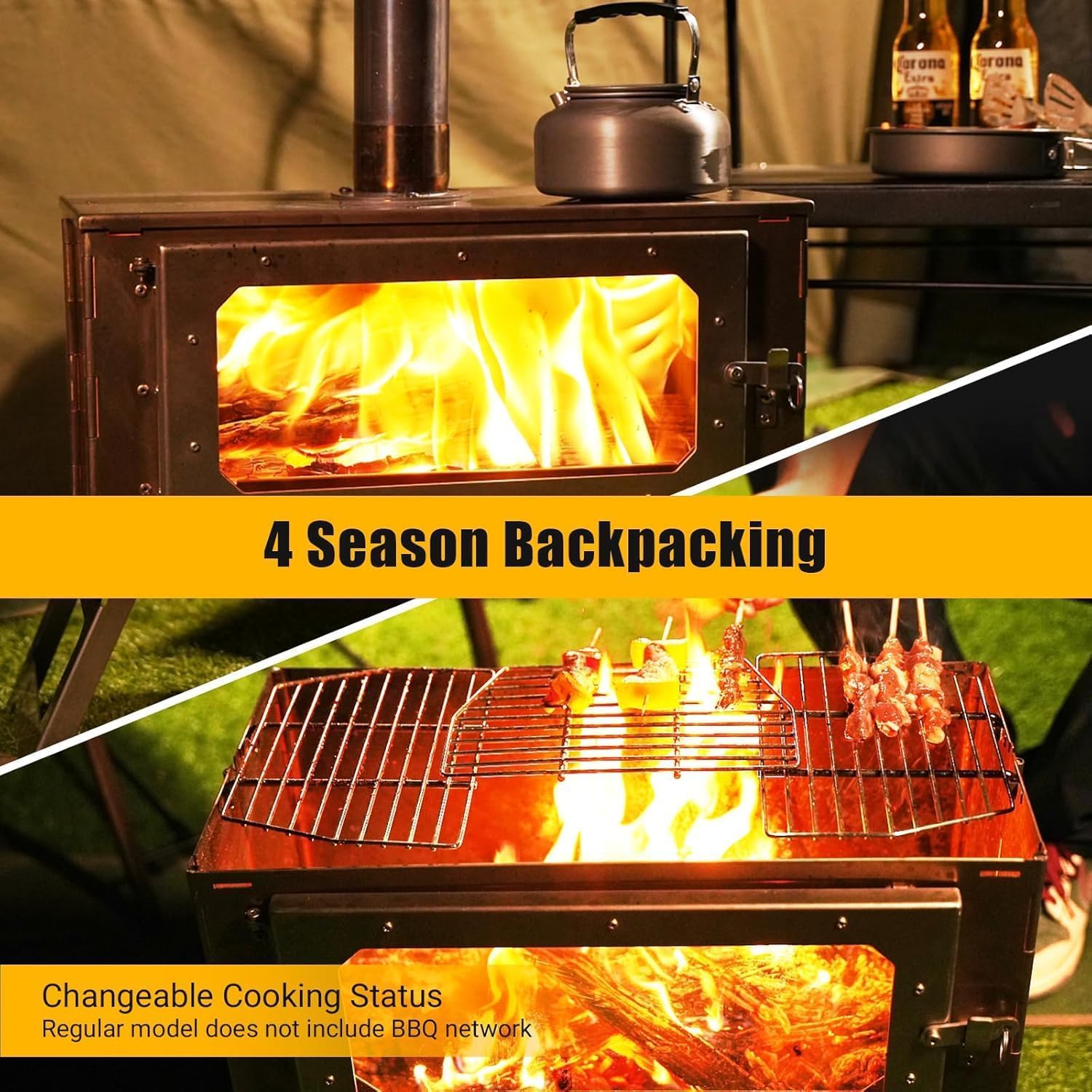 OUTGOGS Camping Wood Stove robax glass lets you monitor flame without opening the door.