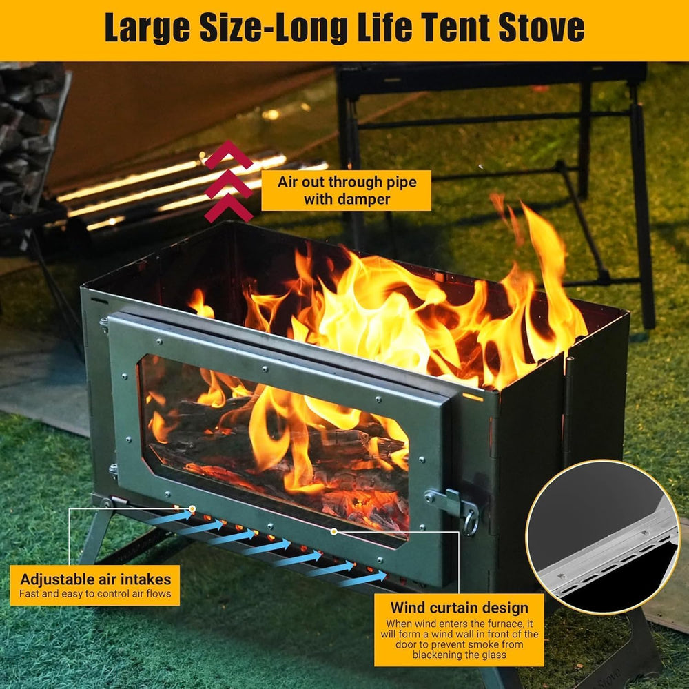 OUTGOODS Camping Wood Stove folded design packs compactly for backpack trips.