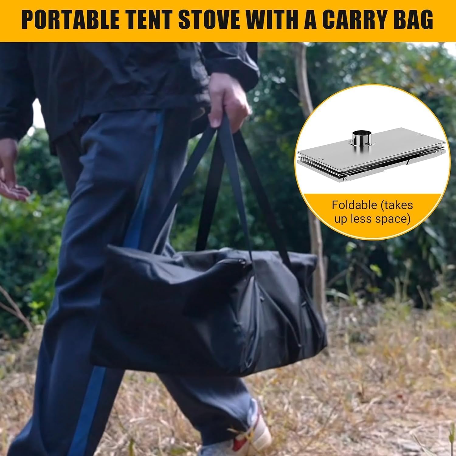 OUTGOODS Camping Wood Stove side shelves provide windscreens and extra prep space.