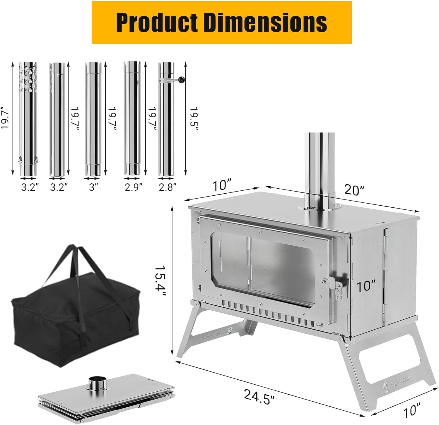 OUTGOODS Camping Wood Stove heavy-duty bag protects and transports the unit.