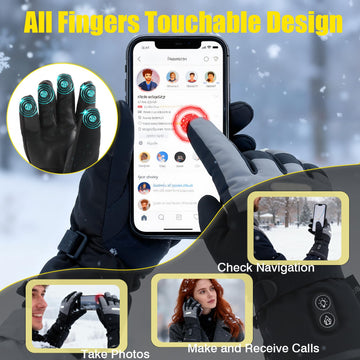 OUTJUT heated gloves highlight waterproof wrist area and wind protection.