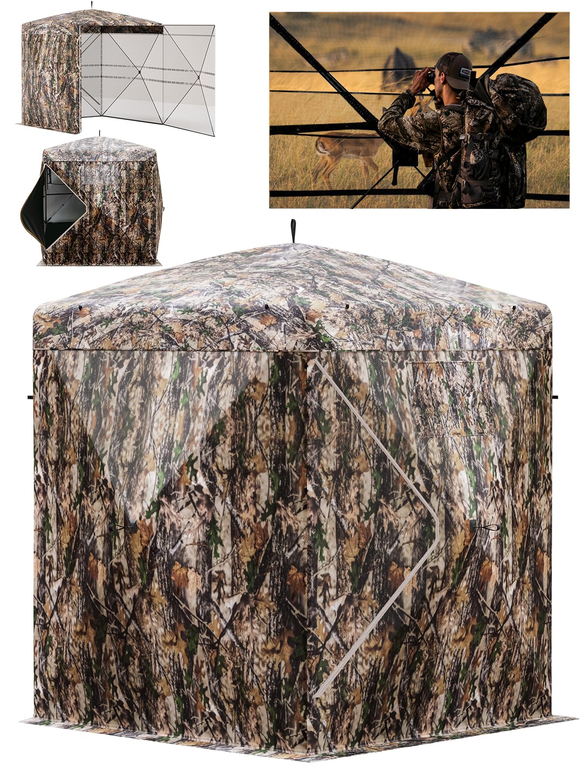 Outmax 270° camouflage blind exterior blends into woods for stealth