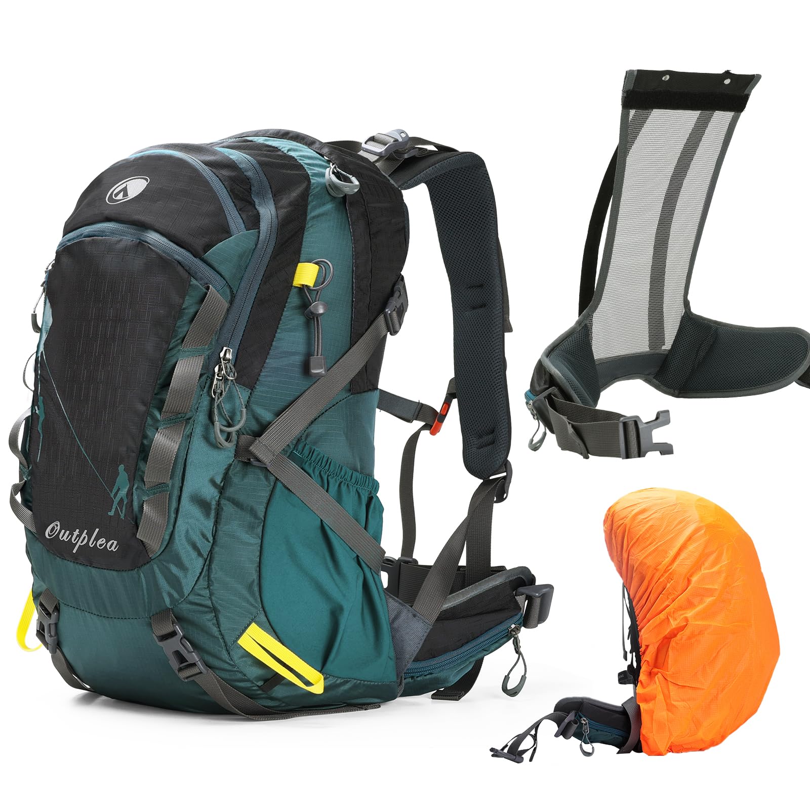 Outplea backpack back panel with ventilated design for cooler hiking comfort.