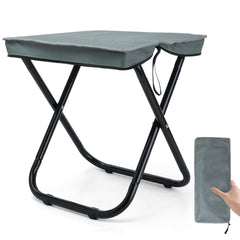 Outplea foldable camping stool with collapsible frame for easy packing and transport.