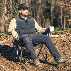 OUTSIDER chair with cup holder and storage pocket keeps drinks and essentials at hand