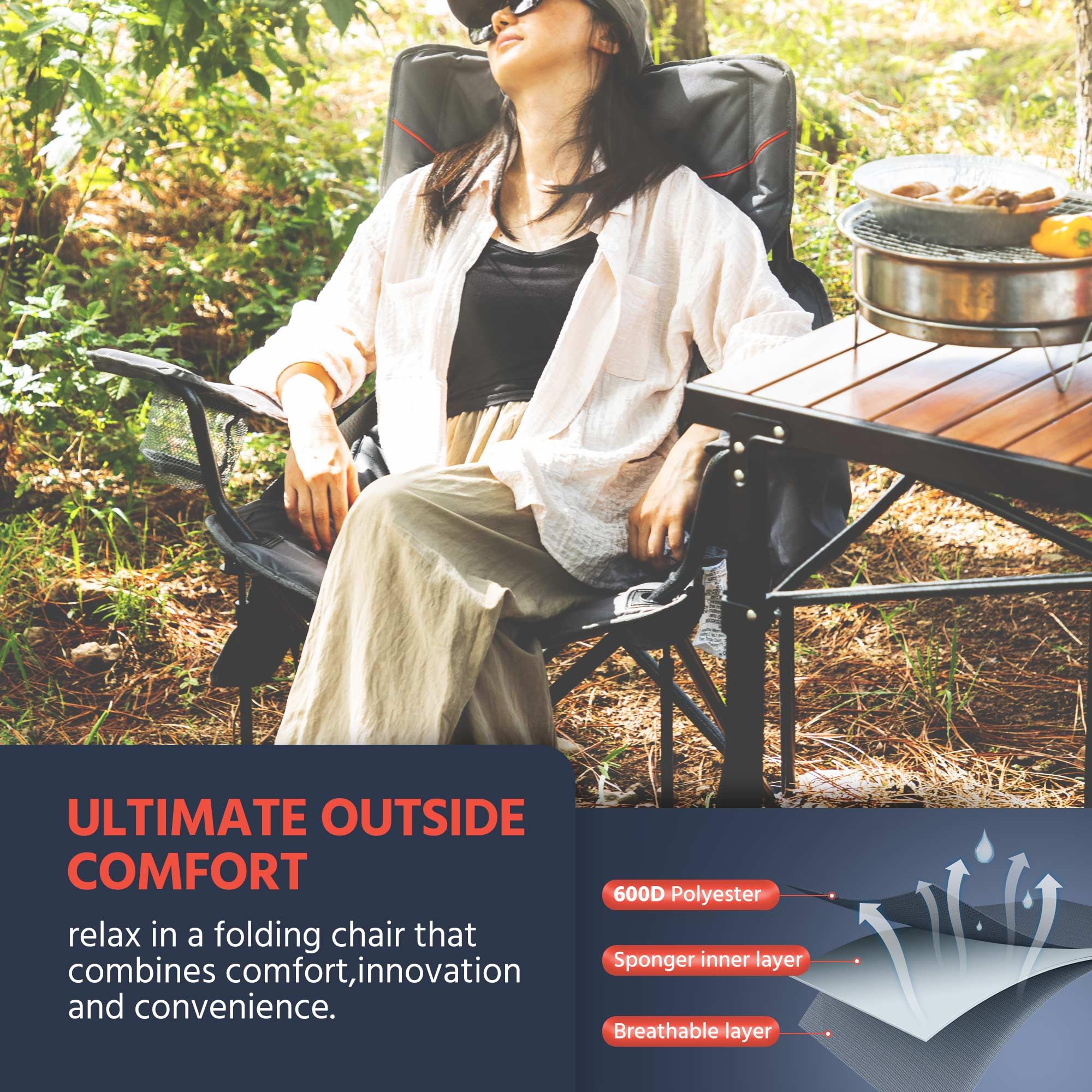 OUTSIDER chair features side pocket and bottle opener for essentials.
