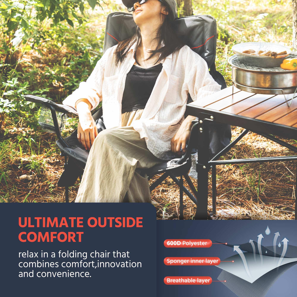 OUTSIDER chair features side pocket and bottle opener for essentials.