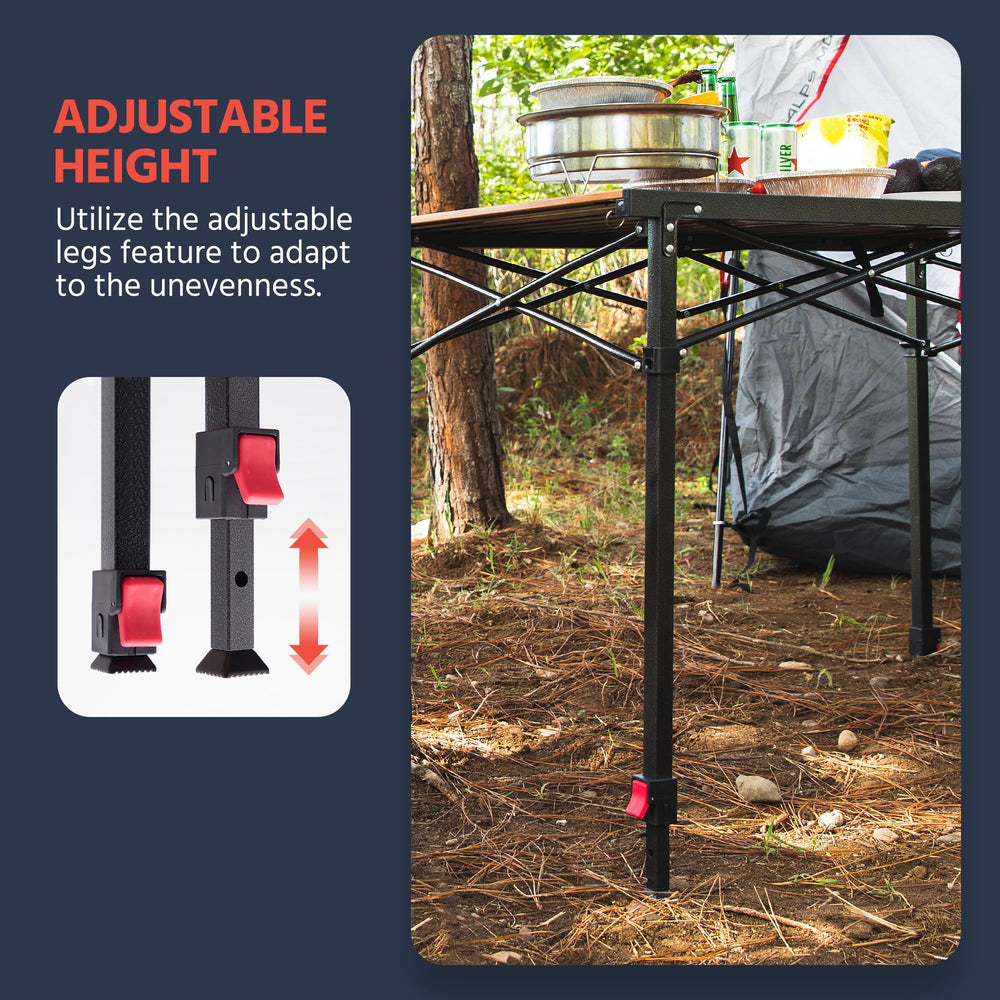 OUTSIDER folding camping table folded 34x11x7 highlights portable storage for trips