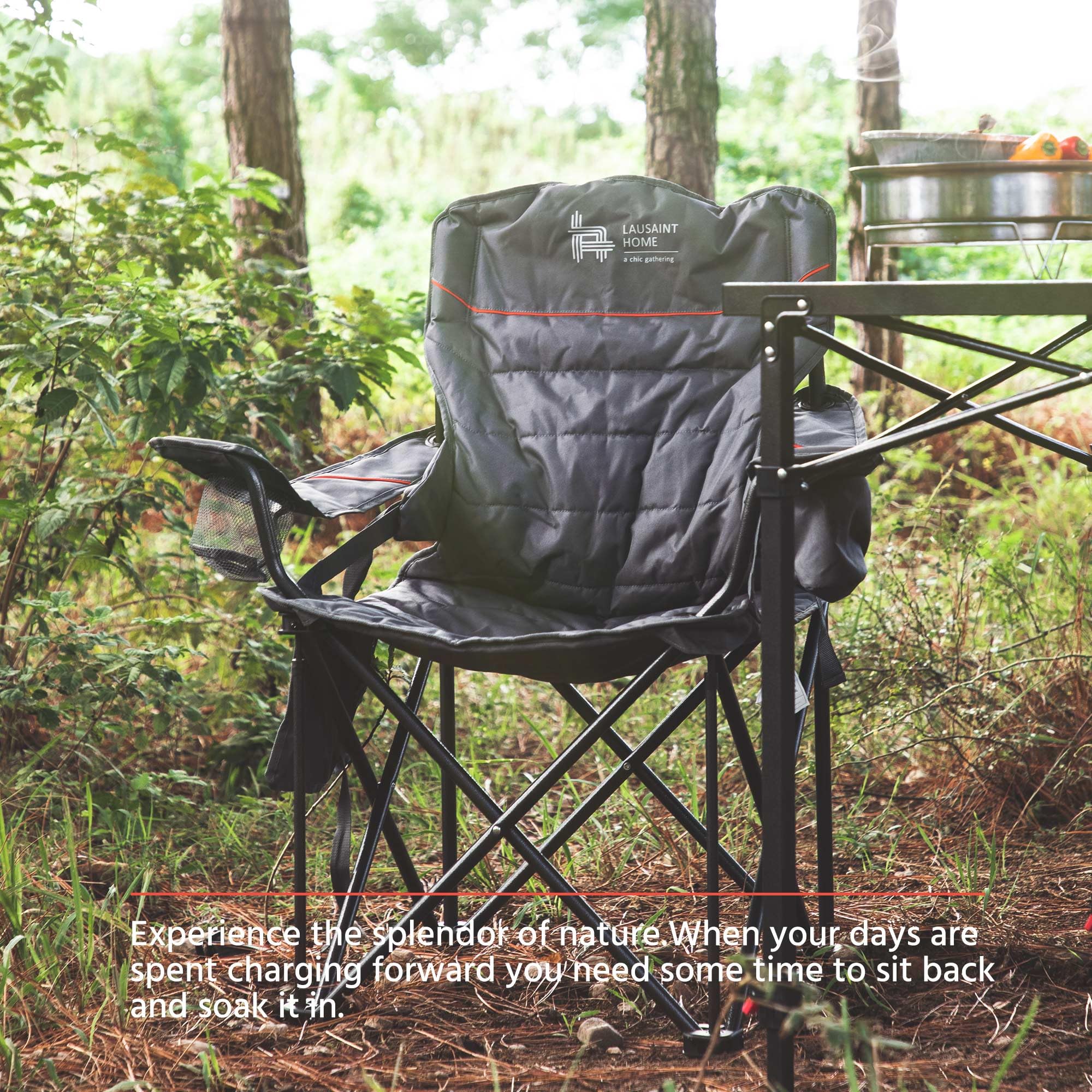 OUTSIDER folding chair folds with shoulder strap for easy transport.