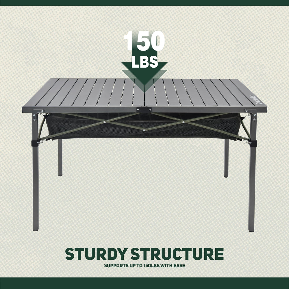 OUTSIDER folding table with sturdy steel frame stays stable during prep and dining.