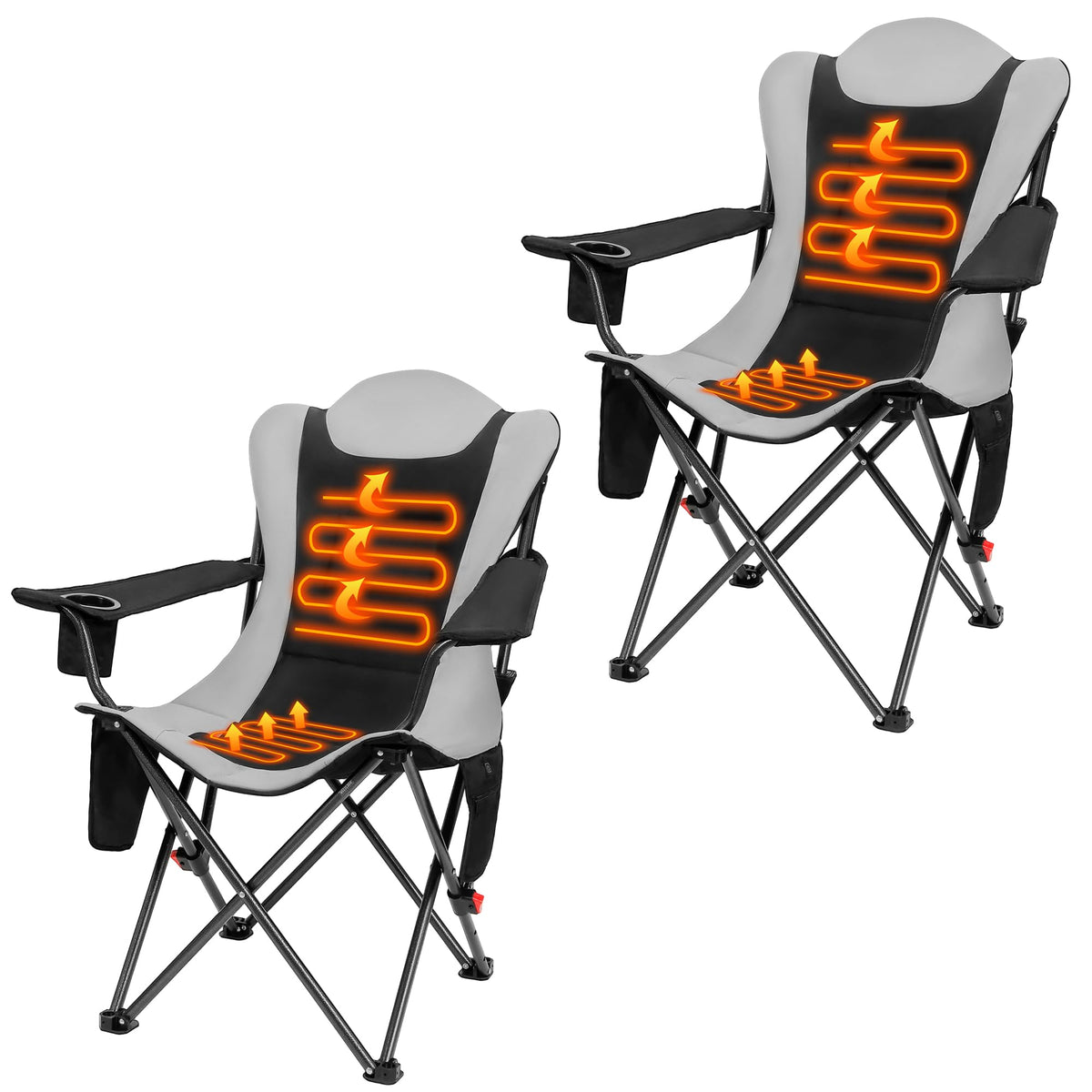 OUTSIDER heated camping chair front view showing 3-position recline for outdoor warmth