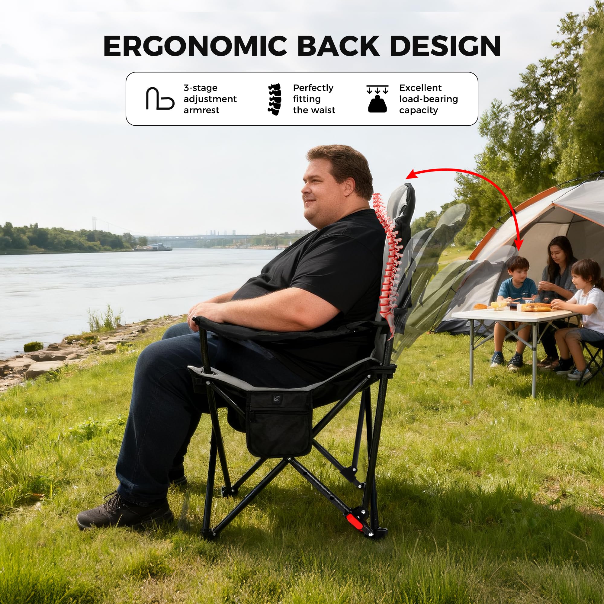 OUTSIDER heated camping chair headrest pocket keeps essentials handy
