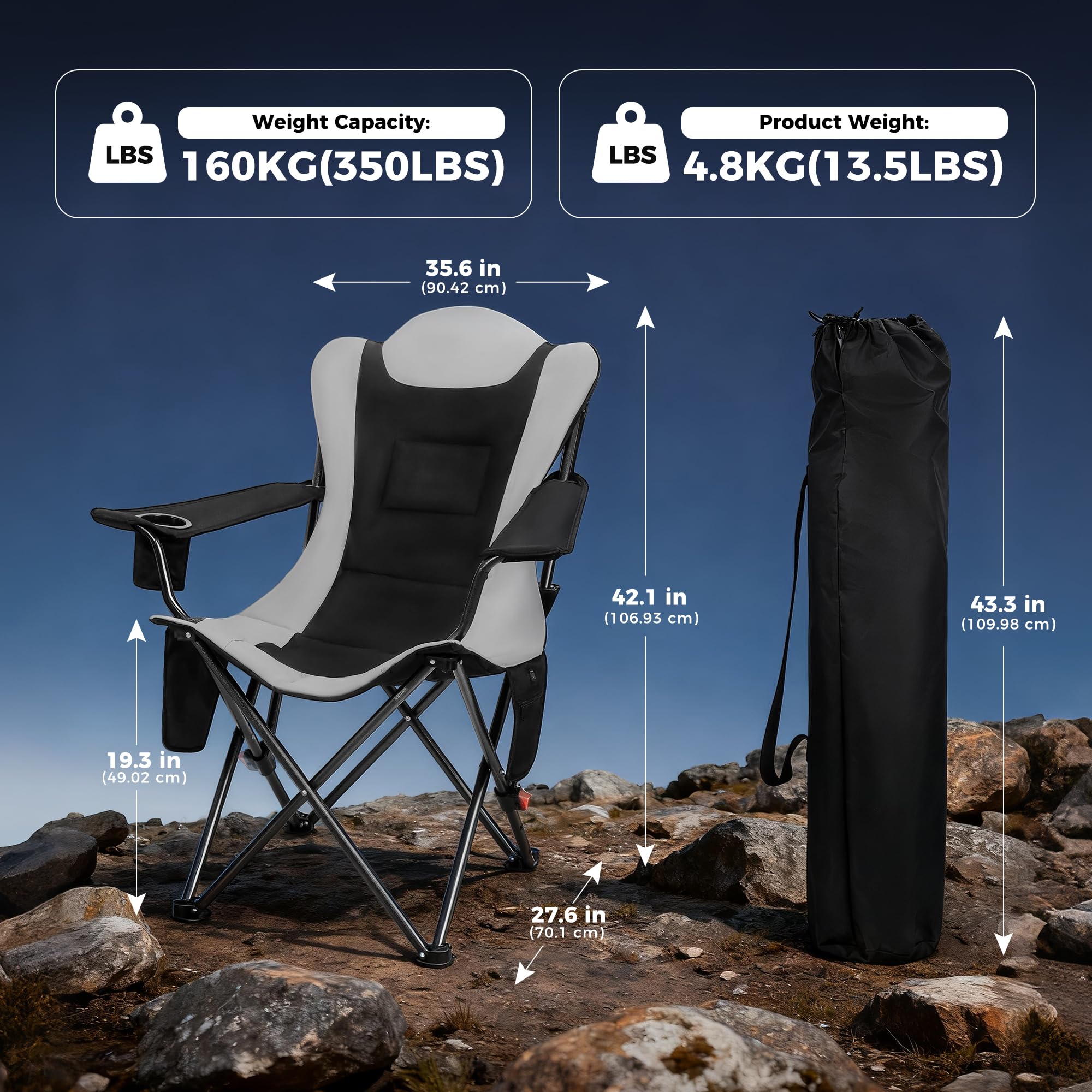OUTSIDER heated camping chair with side storage and cup holder for easy access