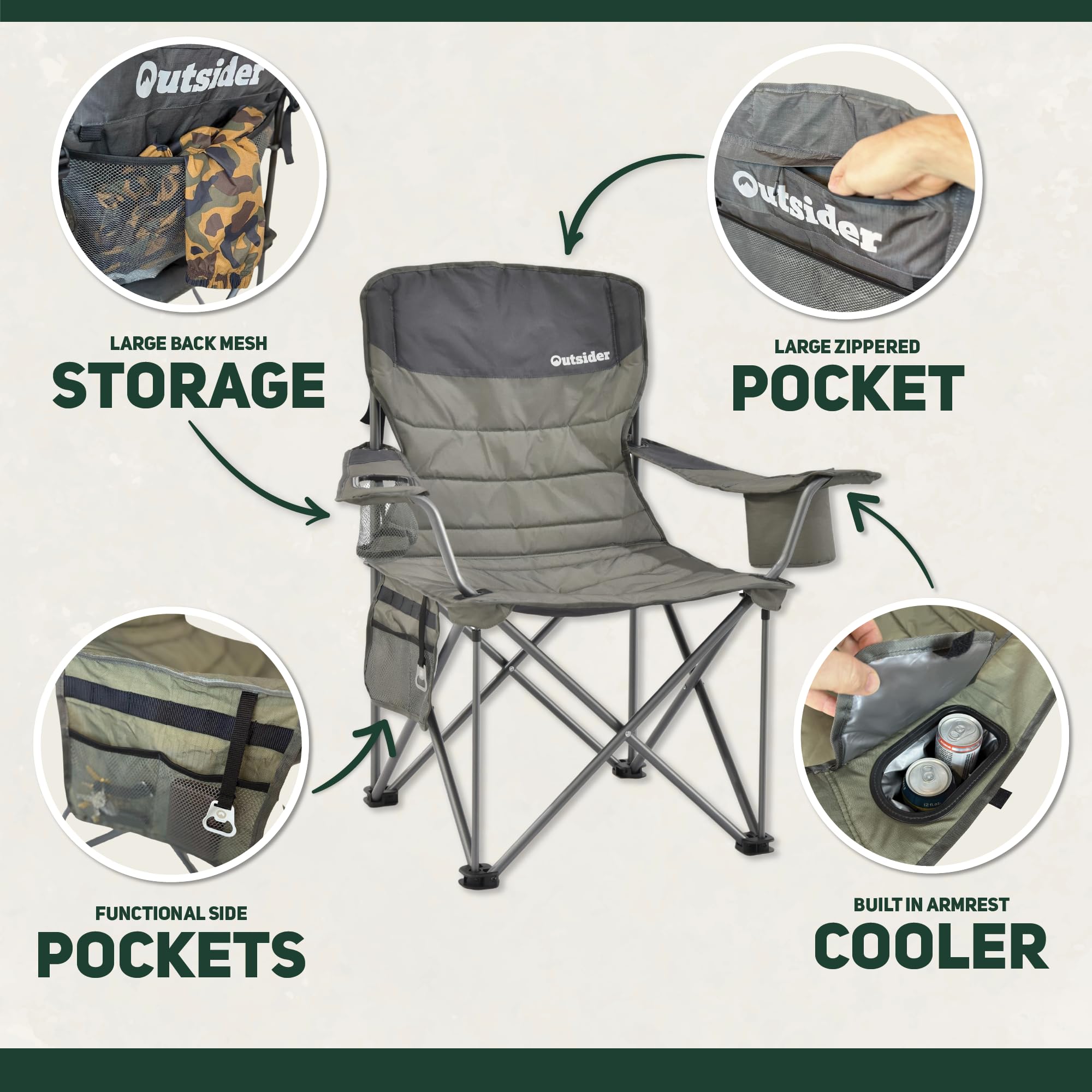 OUTSIDER heavy-duty 500lbs capacity frame supports full seating comfort