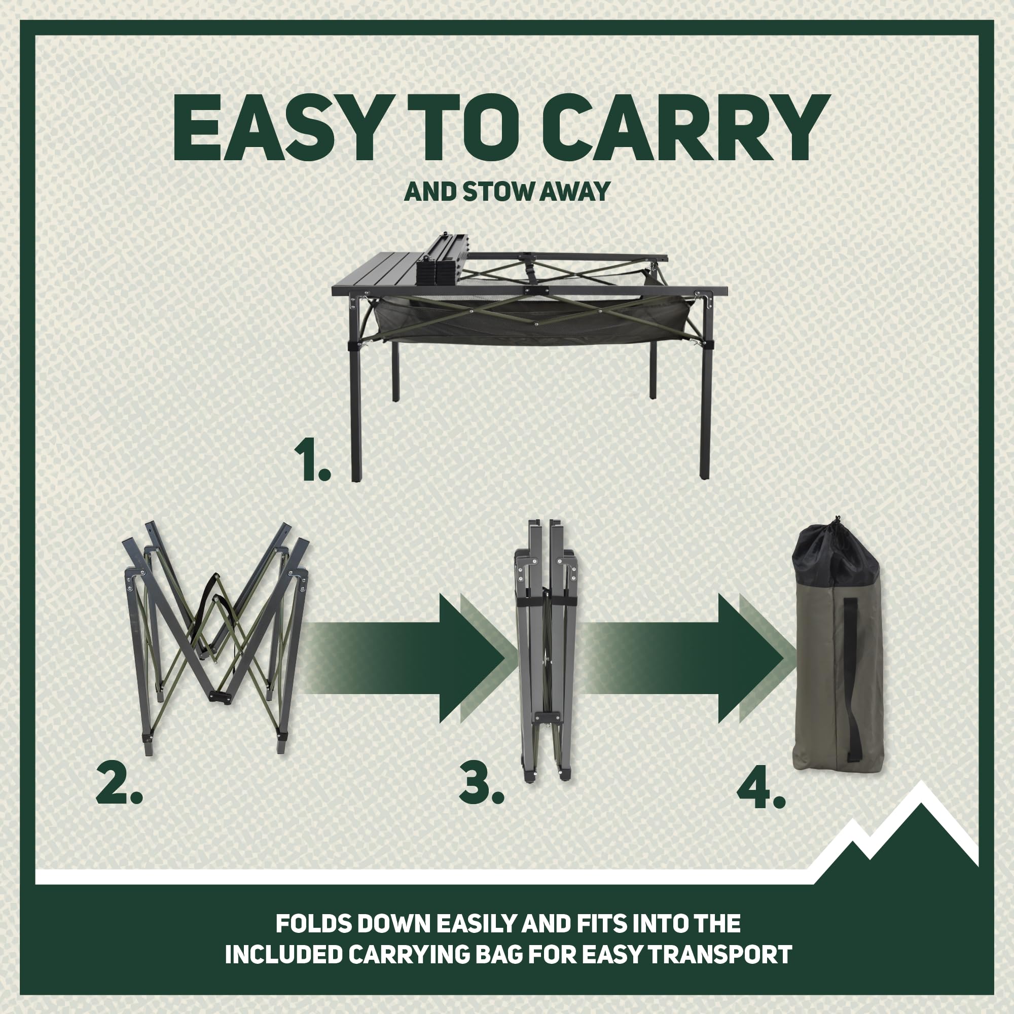 OUTSIDER lightweight table weighs 16.9 lbs for easy transfer on outdoor trips.