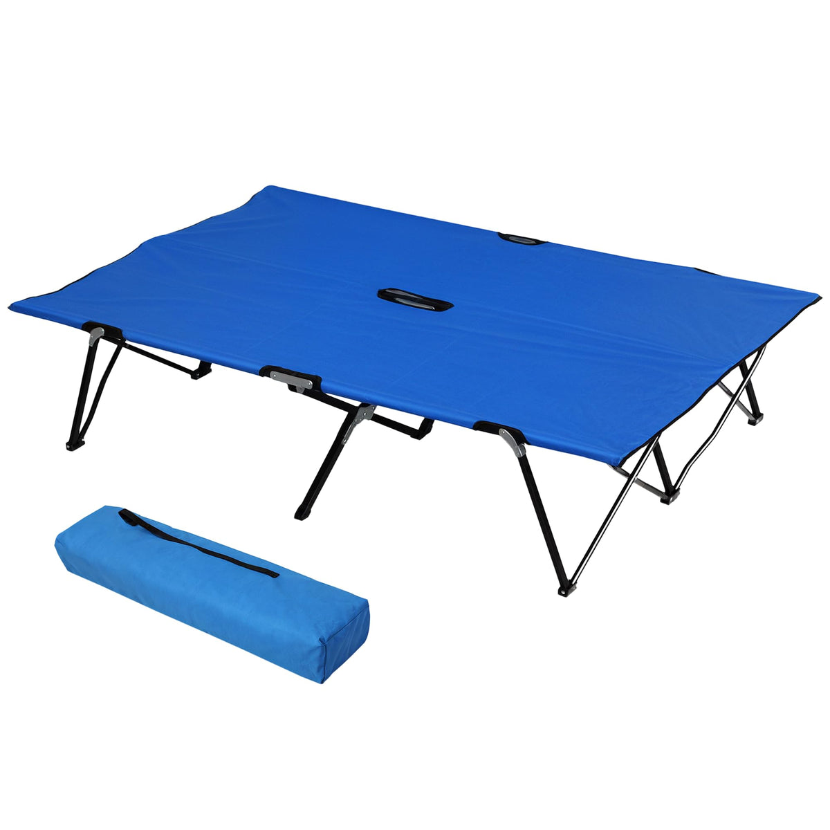Outsunny 2-person folding camping cot blue with roomy two-person sleeping space