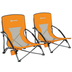 Outsunny backpack beach chair pair in orange for two-person outdoor seating