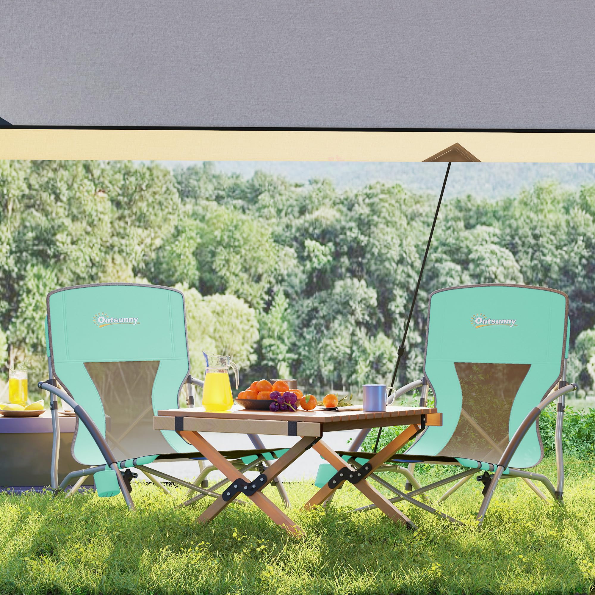 Outsunny turquoise backpack beach chair in outdoor setting