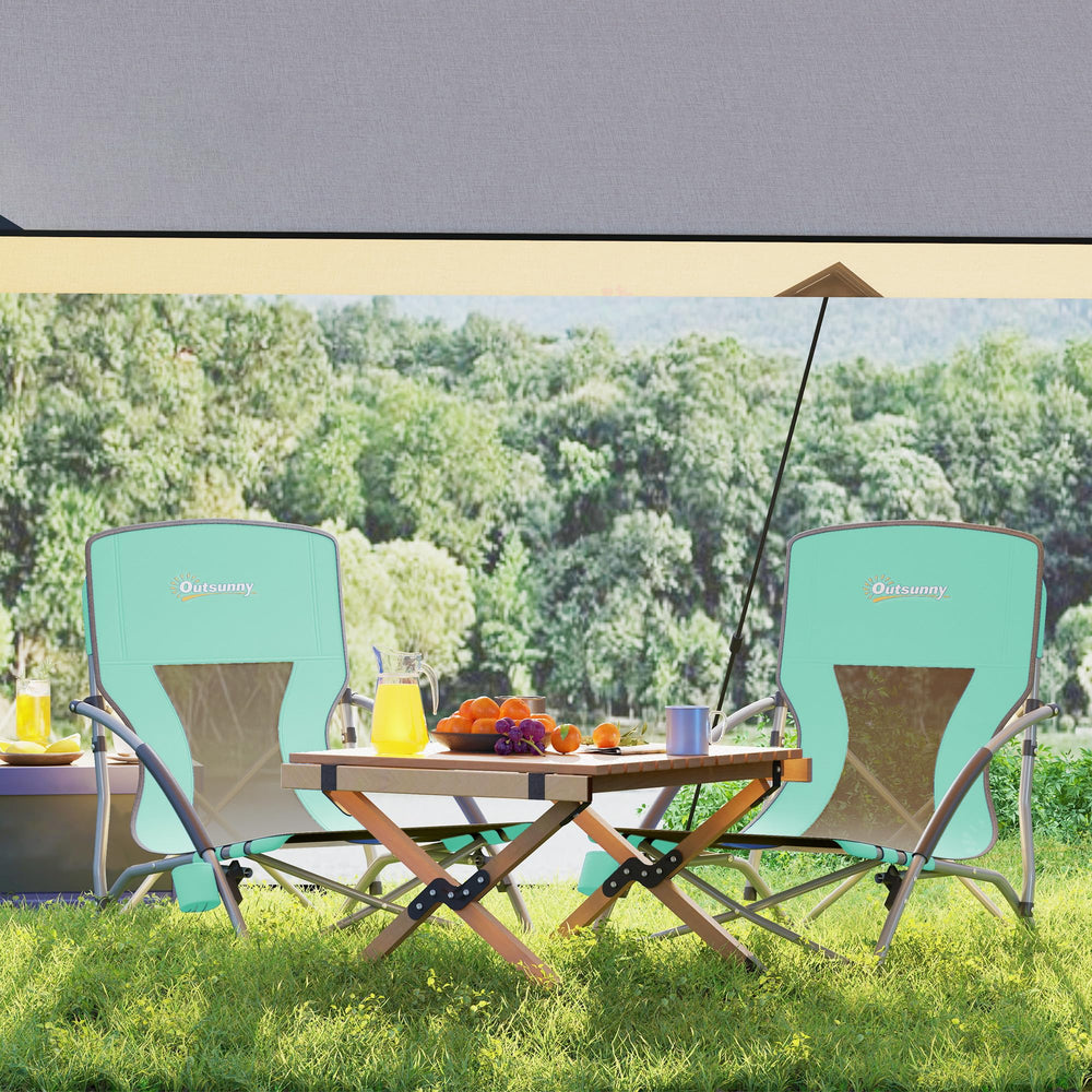 Outsunny turquoise backpack beach chair in outdoor setting
